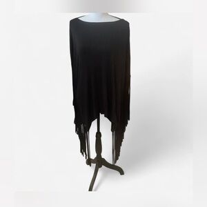 Three Bird Nest Black Fringe Poncho